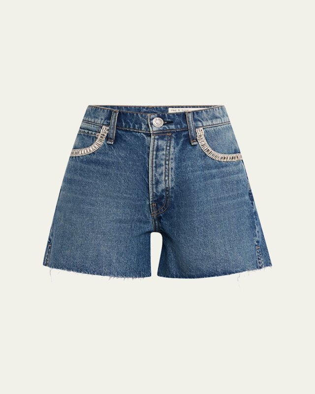 Embellished Cut-Off Denim Shorts